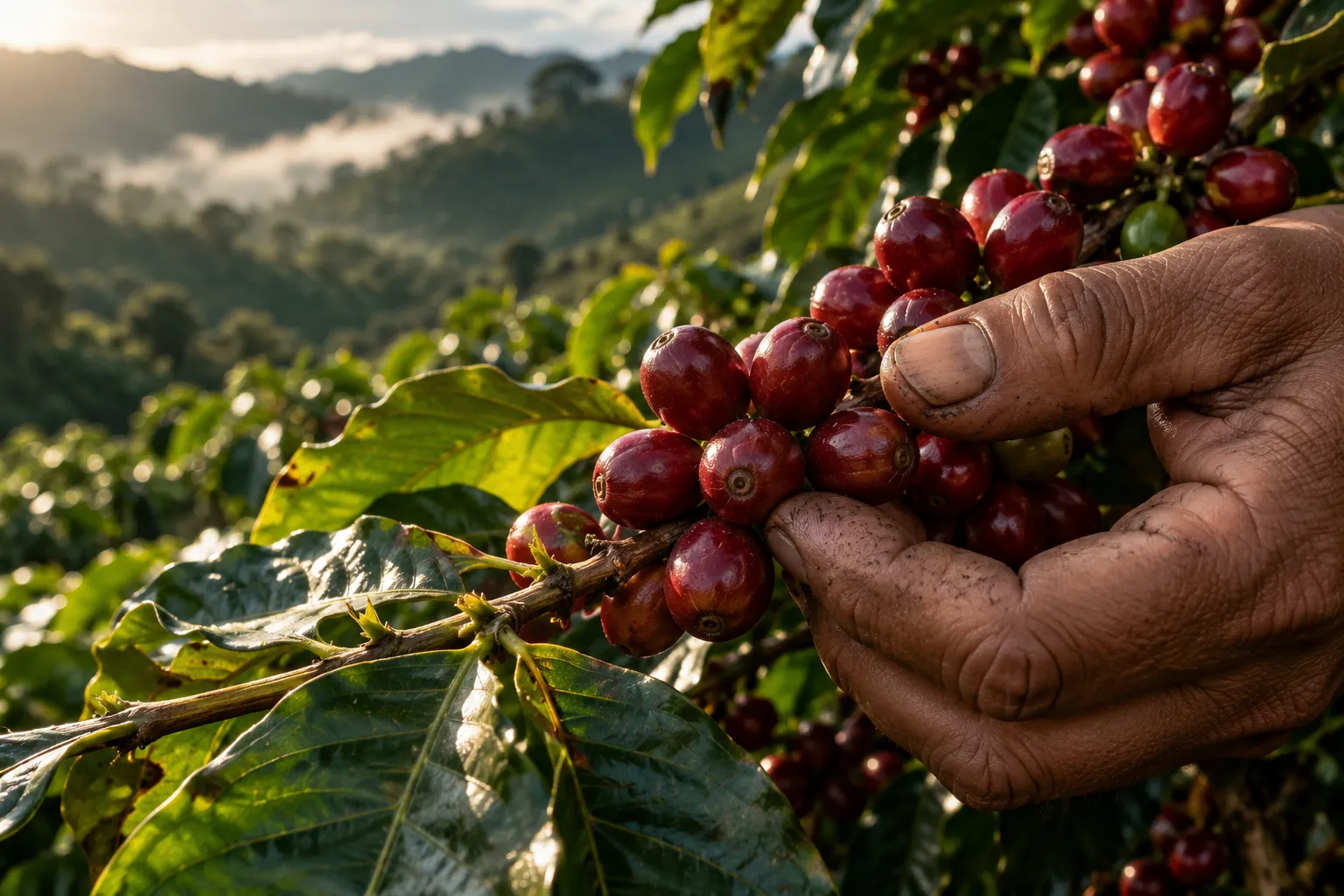 Atmosphärische Szene einer Kaffeeernte